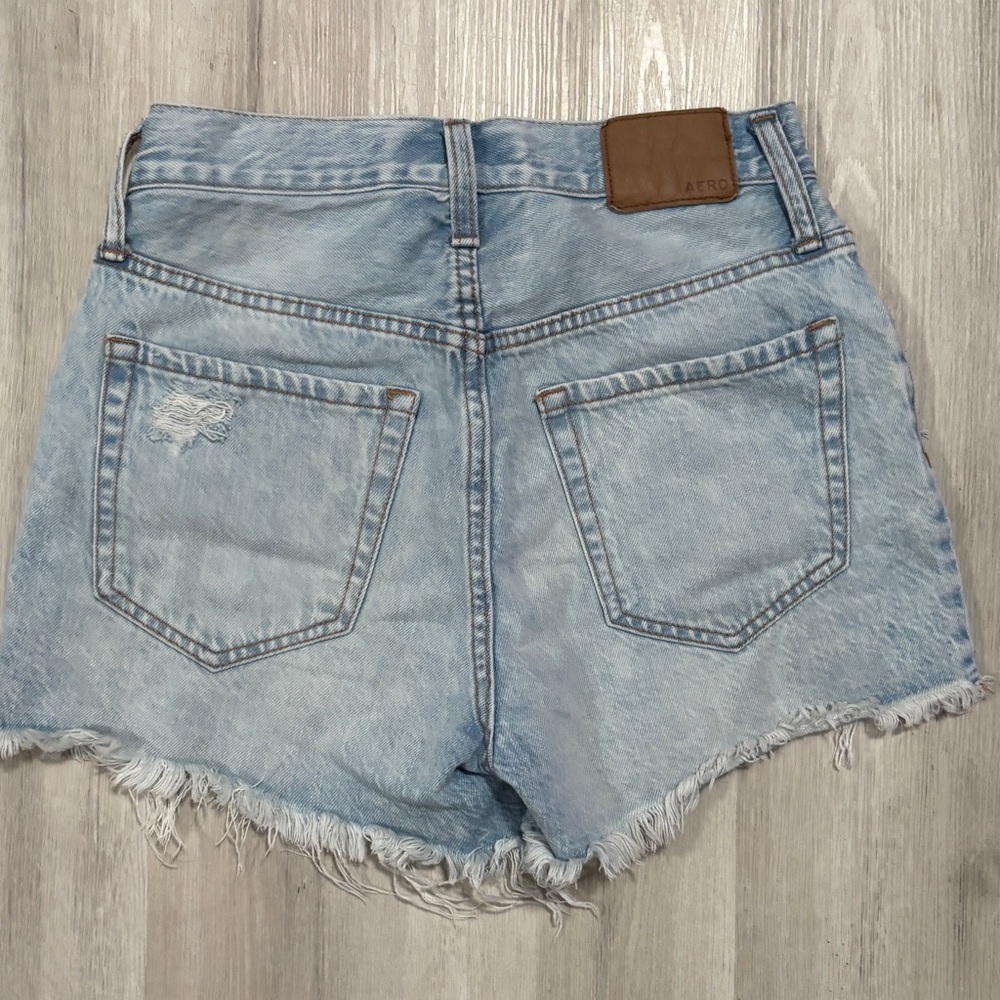 AEROPOSTALE 90’s Light Blue Distressed Unhemmed High Rise Cut Off Jeans Size 2